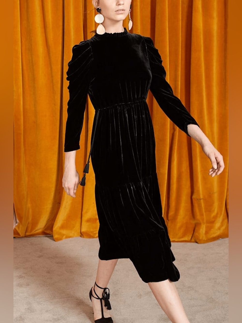 Ulla Johnson Bunny Velvet Midi Dress Size 4 Black Noir Prairie Holiday Wedding